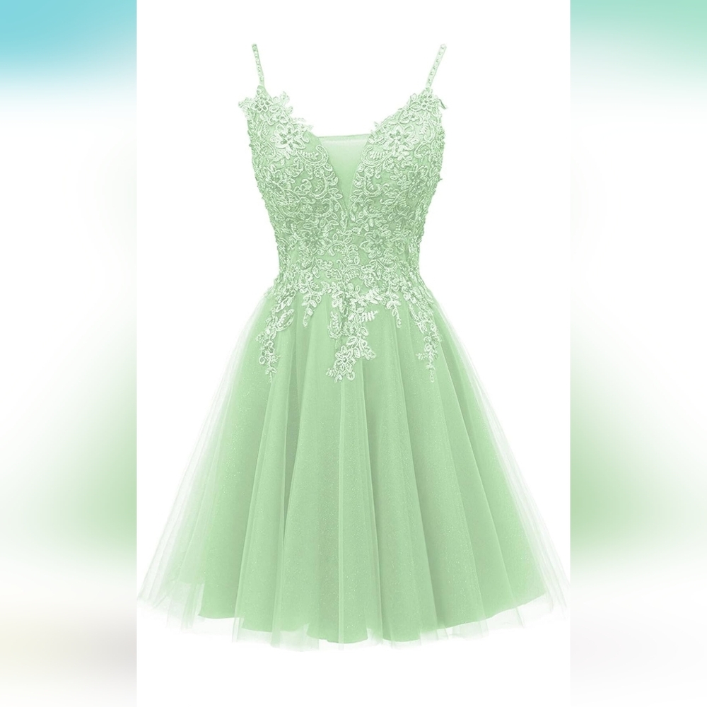 Prom Dress Short - Lace HOCO Sage  Quinceanera/DamaDresses for Teens Tulle
